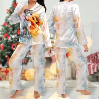 Lady and the Tramp Pajama Set, Dog Couple Button-Up Shirt & Cartoon Gift for Women