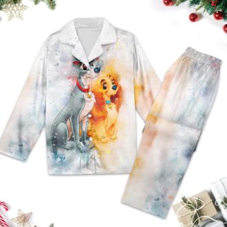 Lady and the Tramp Pajama Set, Dog Couple Button-Up Shirt & Cartoon Gift for Women