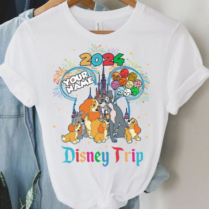 Personalized Disney Trip Shirt 2025, Lady and the Tramp Disneyworld Matching Tees with Custom Name & Year