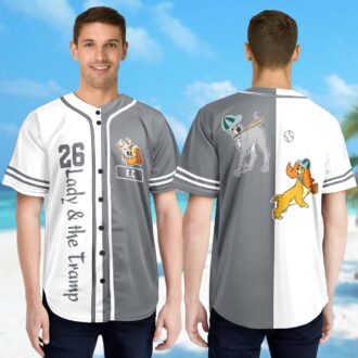 Personalized Lady and the Tramp Baseball Jersey, Custom Cartoon Dog Couple Shirt for Kids & Adults