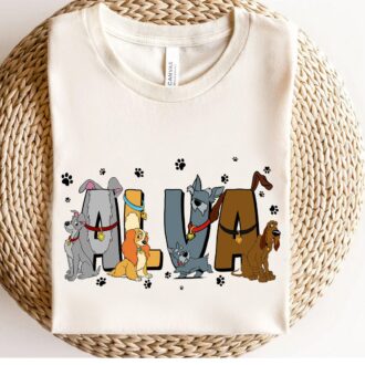 Personalized Lady and The Tramp Kids Shirt, Custom Name Disney Family Matching Tee for Boys & Girls