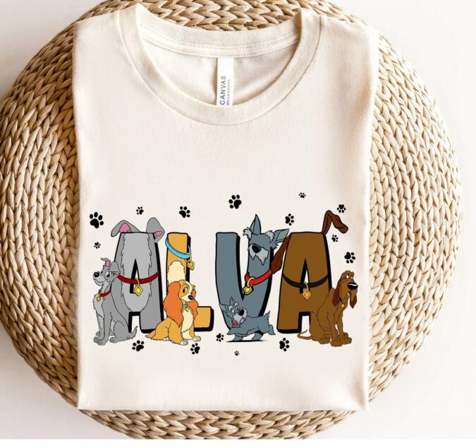 Personalized Lady and The Tramp Kids Shirt, Custom Name Disney Family Matching Tee for Boys & Girls
