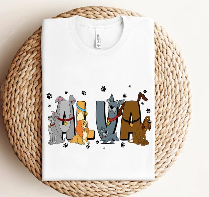 Personalized Lady and The Tramp Kids Shirt, Custom Name Disney Family Matching Tee for Boys & Girls