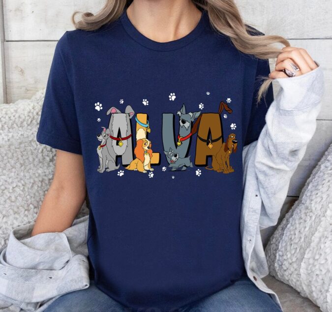 Personalized Lady and The Tramp Kids Shirt, Custom Name Disney Family Matching Tee for Boys & Girls