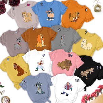 Personalized Lady and the Tramp Matching Shirt, Animated Dog Family Halloween Costume Tee for Couples