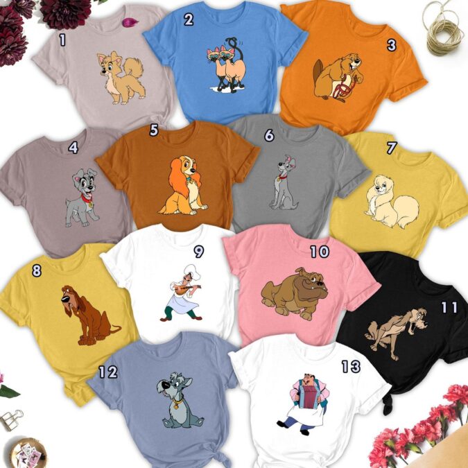 Personalized Lady and the Tramp Matching Shirt, Animated Dog Family Halloween Costume Tee for Couples