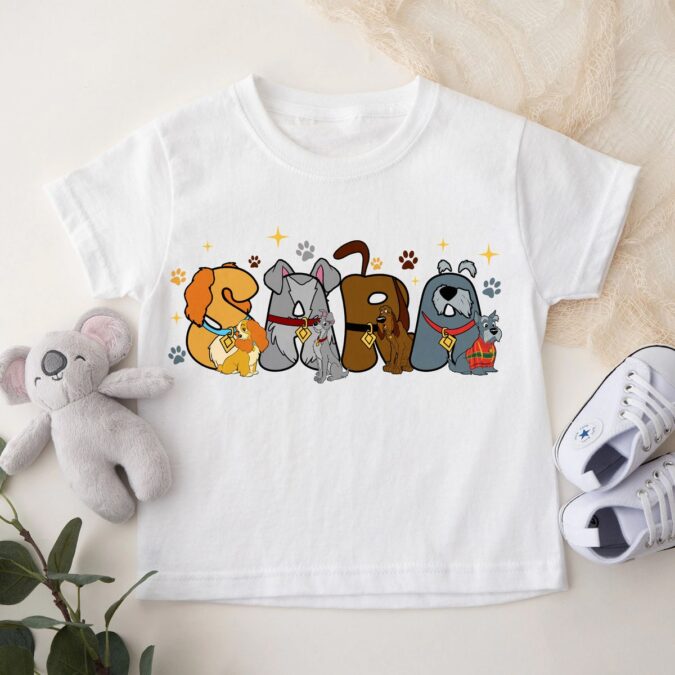 Personalized Lady and the Tramp Shirt, Custom Cartoon Dog Couple Tee for Family Parties