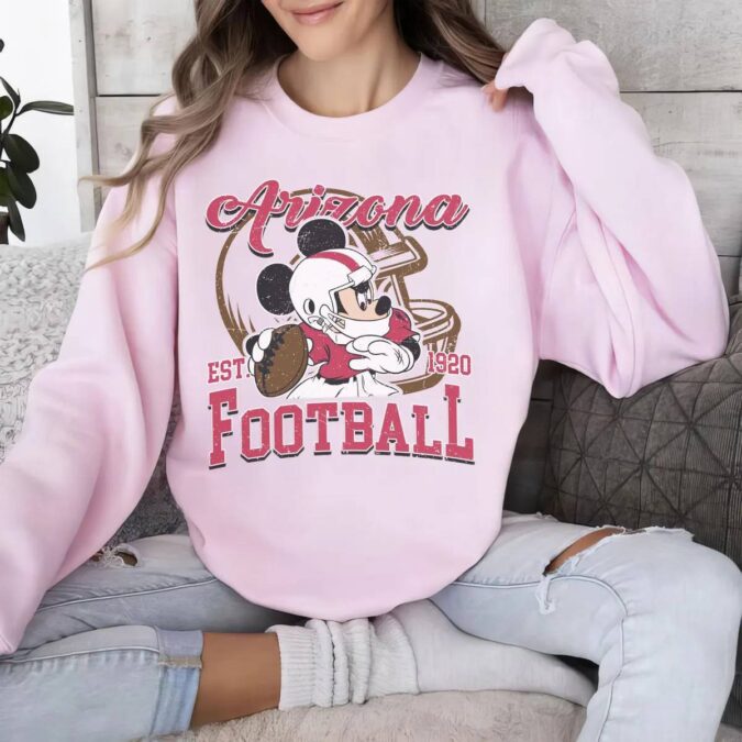 Mickey Mouse Arizona Cardinals Sweatshirt, Disney Football Apparel - Light Pink