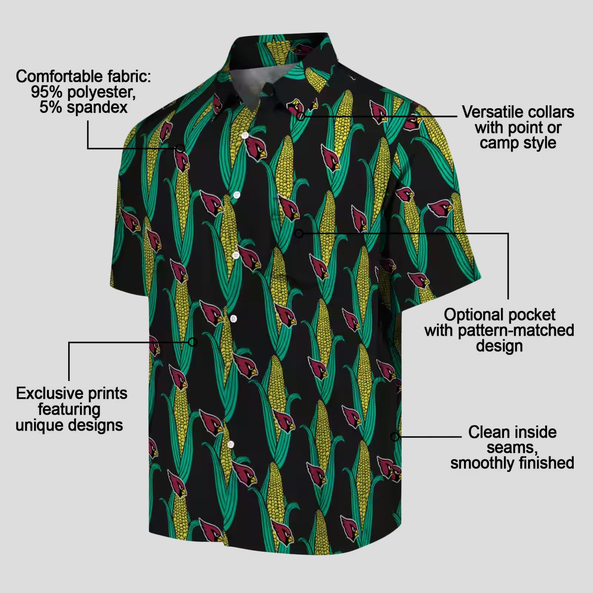 Arizona Cardinals Corn Motifs Relaxed Fit Black Green Hawaiian Shirt