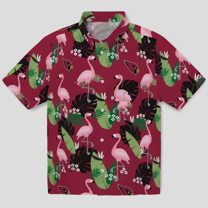 Arizona Cardinals Red Hawaiian Shirt with Flamingo and Leaf Motif Pattern