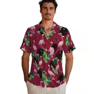 Arizona Cardinals Red Hawaiian Shirt with Flamingo and Leaf Motif Pattern