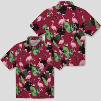 Arizona Cardinals Red Hawaiian Shirt with Flamingo and Leaf Motif Pattern