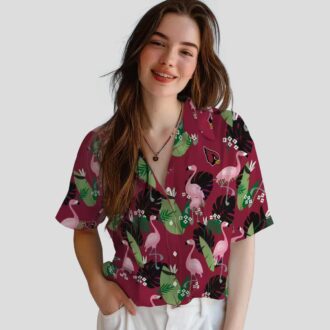 Arizona Cardinals Red Hawaiian Shirt with Flamingo and Leaf Motif Pattern