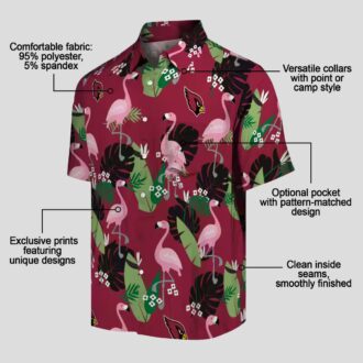 Arizona Cardinals Red Hawaiian Shirt with Flamingo and Leaf Motif Pattern