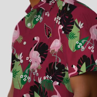 Arizona Cardinals Red Hawaiian Shirt with Flamingo and Leaf Motif Pattern