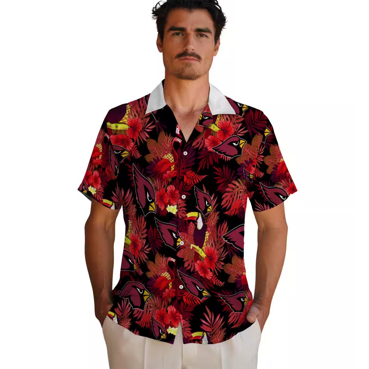 Arizona Cardinals Red Hawaiian Shirt with Floral Toucan Design