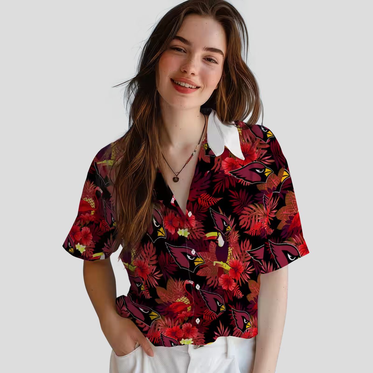 Arizona Cardinals Red Hawaiian Shirt with Floral Toucan Design