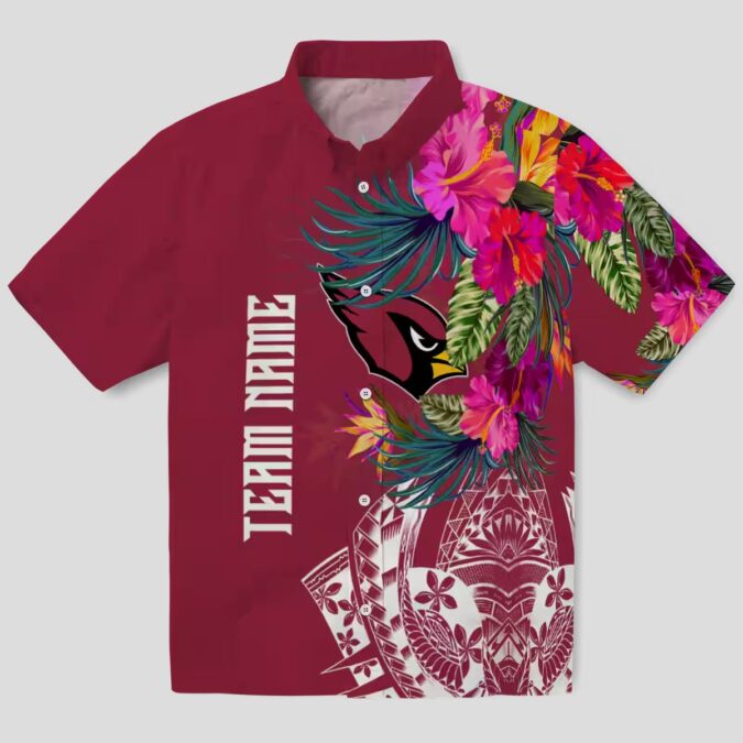 Red Floral Polynesian Arizona Cardinals Hawaiian Shirt, NFL Hawaiian Shirts