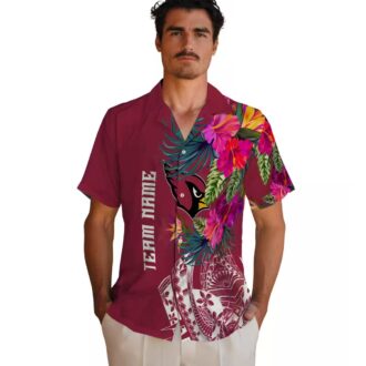 Red Floral Polynesian Arizona Cardinals Hawaiian Shirt, NFL Hawaiian Shirts