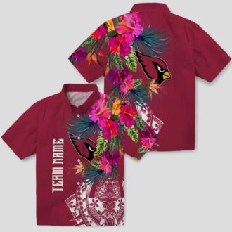 Red Floral Polynesian Arizona Cardinals Hawaiian Shirt, NFL Hawaiian Shirts