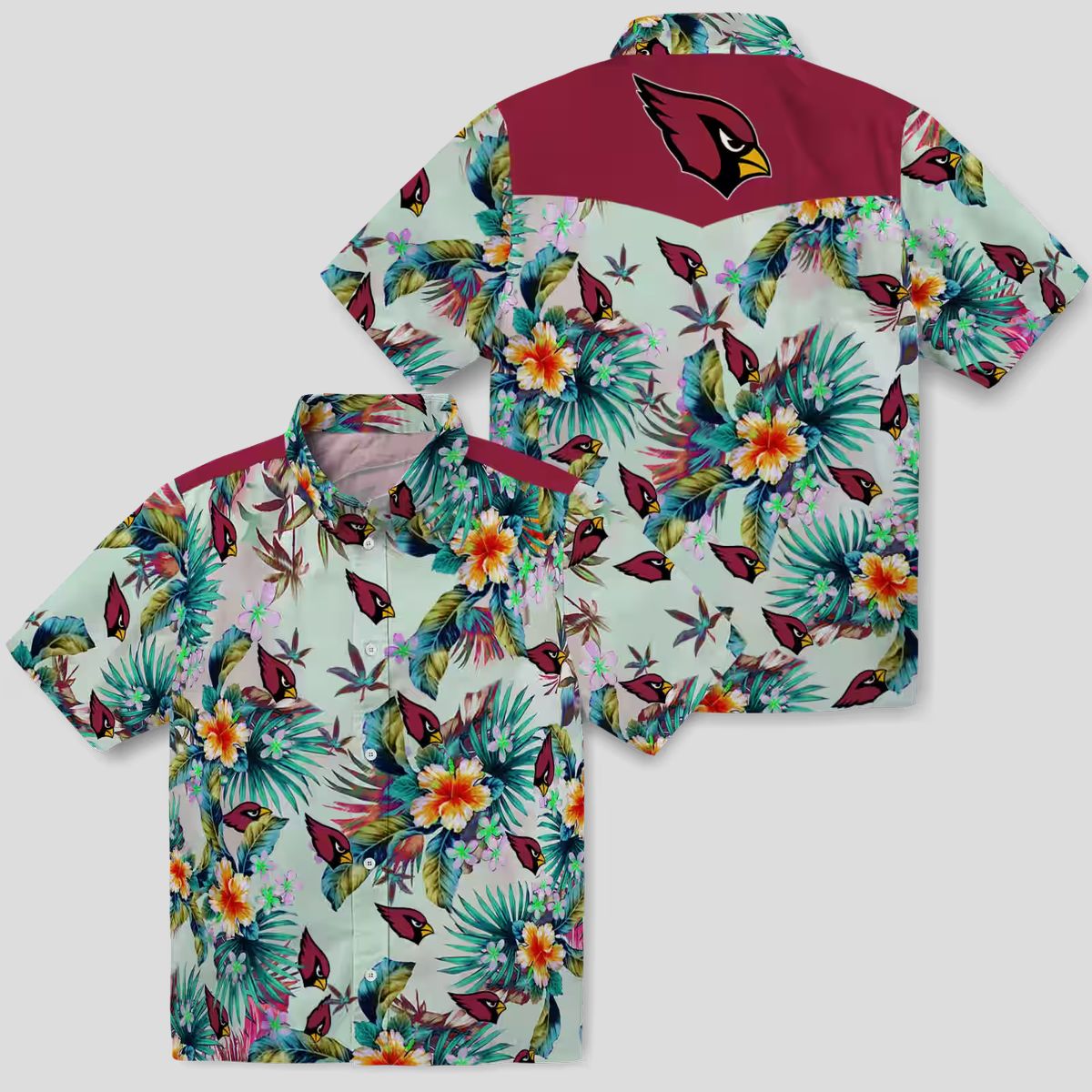 Arizona Cardinals Green Tropical Foliage Hawaiian Shirt with Team Logo
