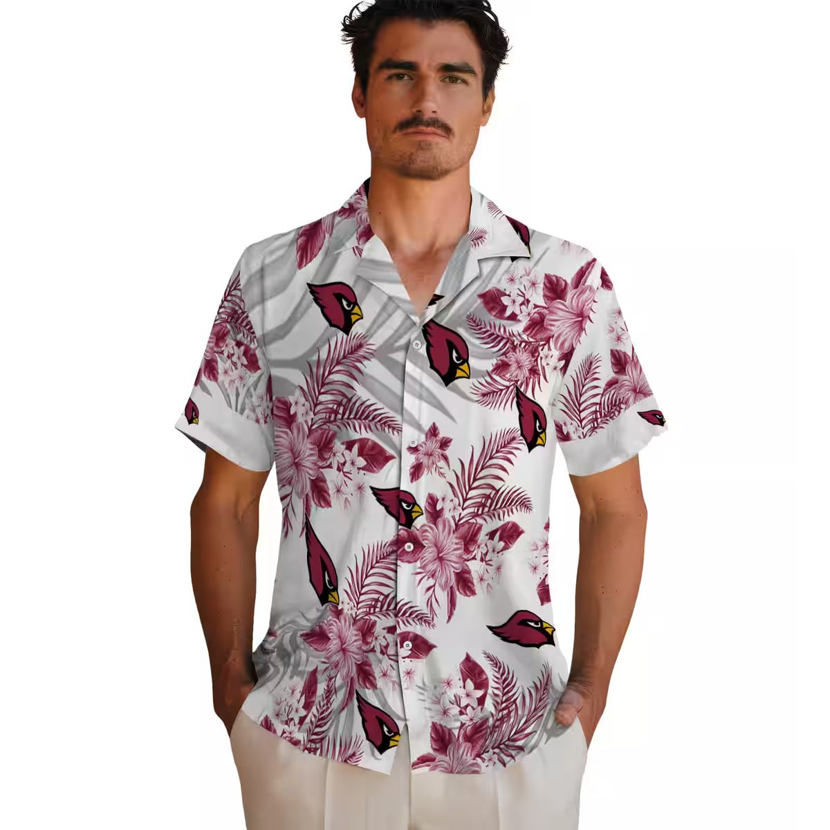 Arizona Cardinals Hibiscus Palm Leaves Hawaiian Shirt Red White