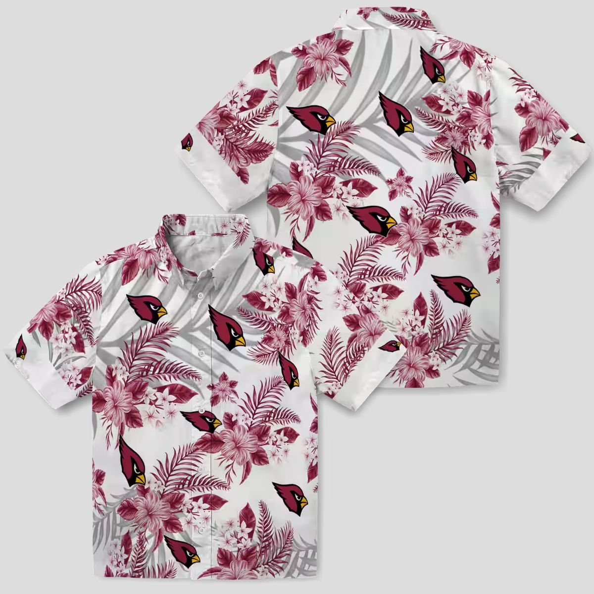 Arizona Cardinals Hibiscus Palm Leaves Hawaiian Shirt Red White