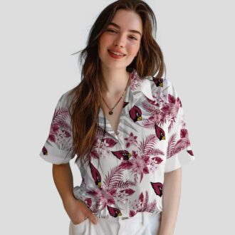 Arizona Cardinals Hibiscus Palm Leaves Hawaiian Shirt Red White
