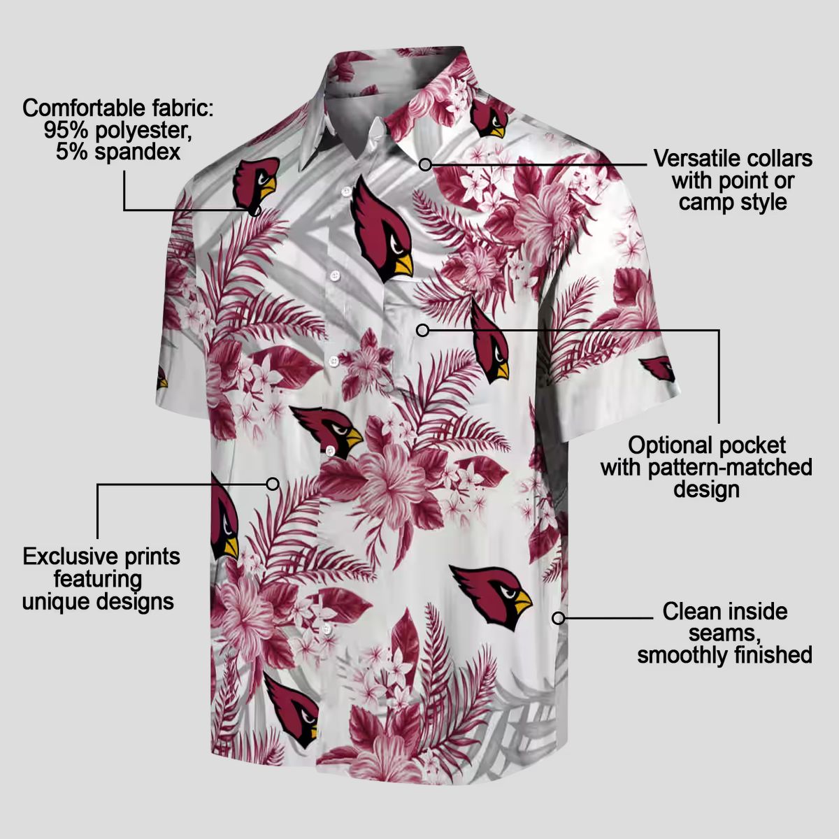 Arizona Cardinals Hibiscus Palm Leaves Hawaiian Shirt Red White