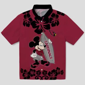 Arizona Cardinals Mickey Surfing Red Hawaiian Shirt - Summer Vacation Trip