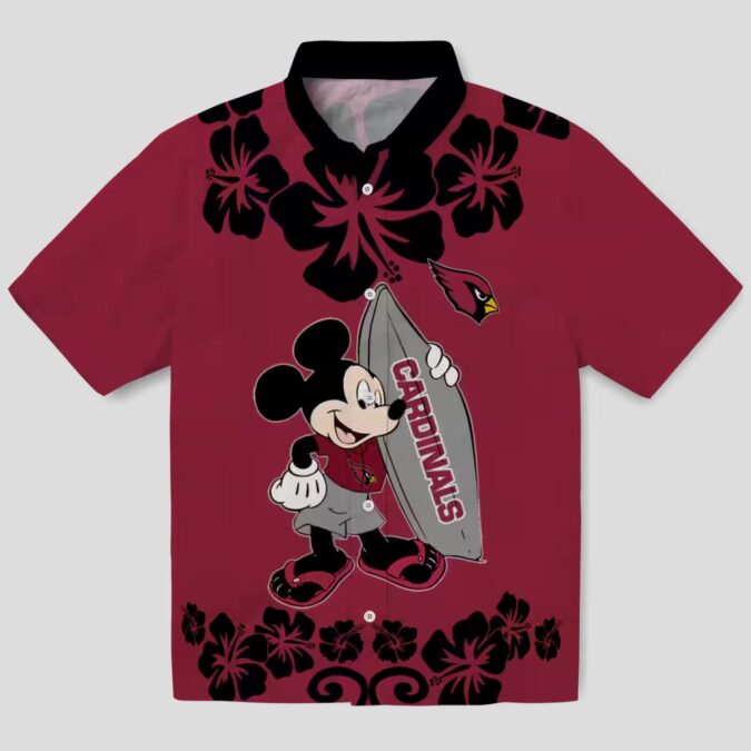 Arizona Cardinals Mickey Surfing Red Hawaiian Shirt - Summer Vacation Trip