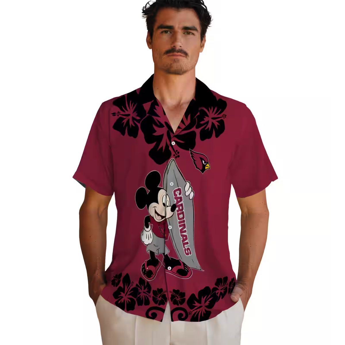 Arizona Cardinals Mickey Surfing Red Hawaiian Shirt - Summer Vacation Trip