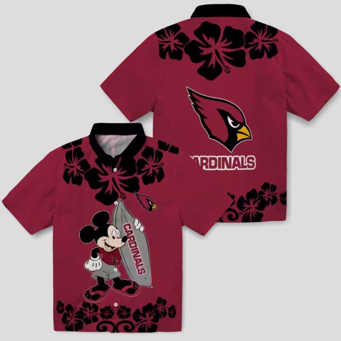 Arizona Cardinals Mickey Surfing Red Hawaiian Shirt - Summer Vacation Trip