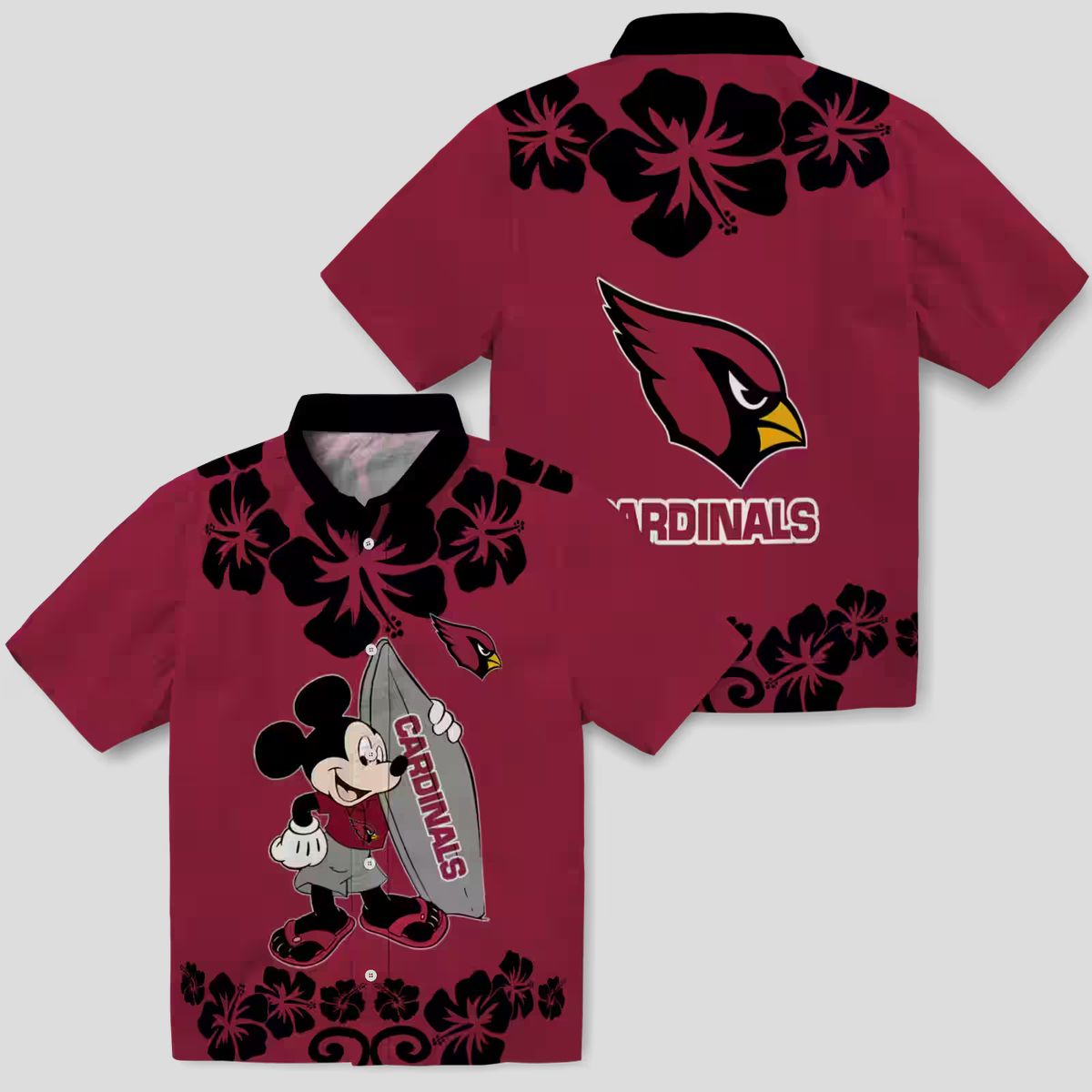 Arizona Cardinals Mickey Surfing Red Hawaiian Shirt - Summer Vacation Trip