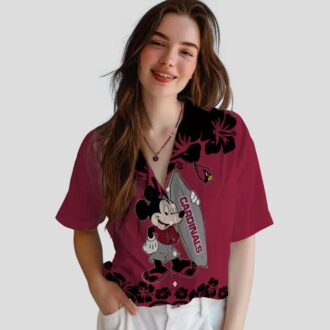 Arizona Cardinals Mickey Surfing Red Hawaiian Shirt - Summer Vacation Trip