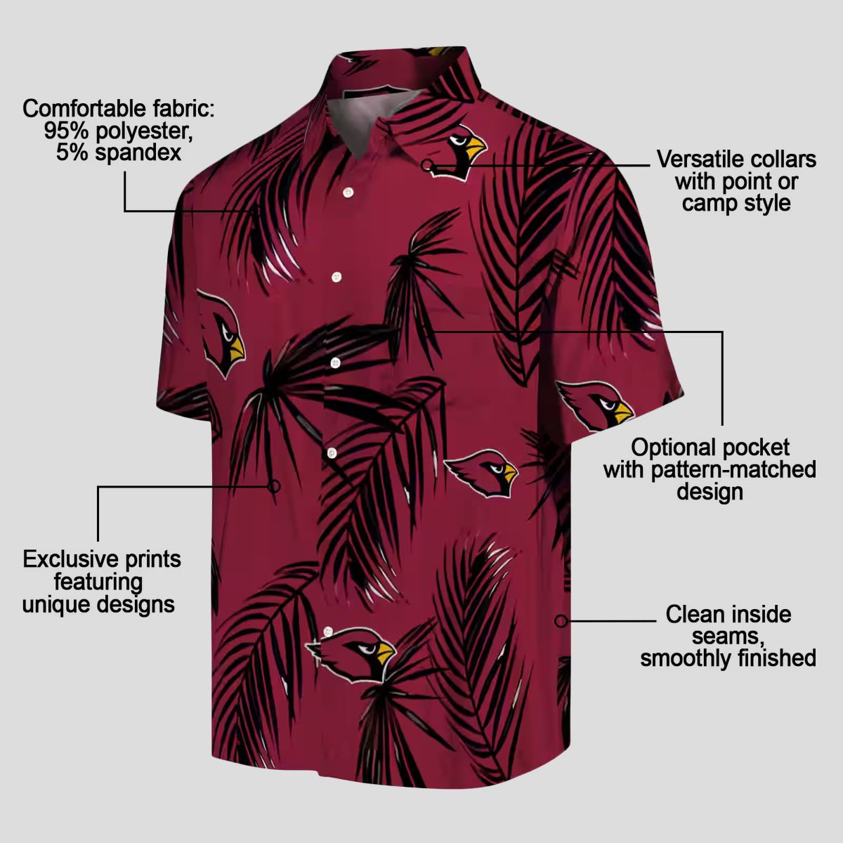 Arizona Cardinals NFL Red Hawaiian Shirt with Palm Leaf, Men's Summer Shirts