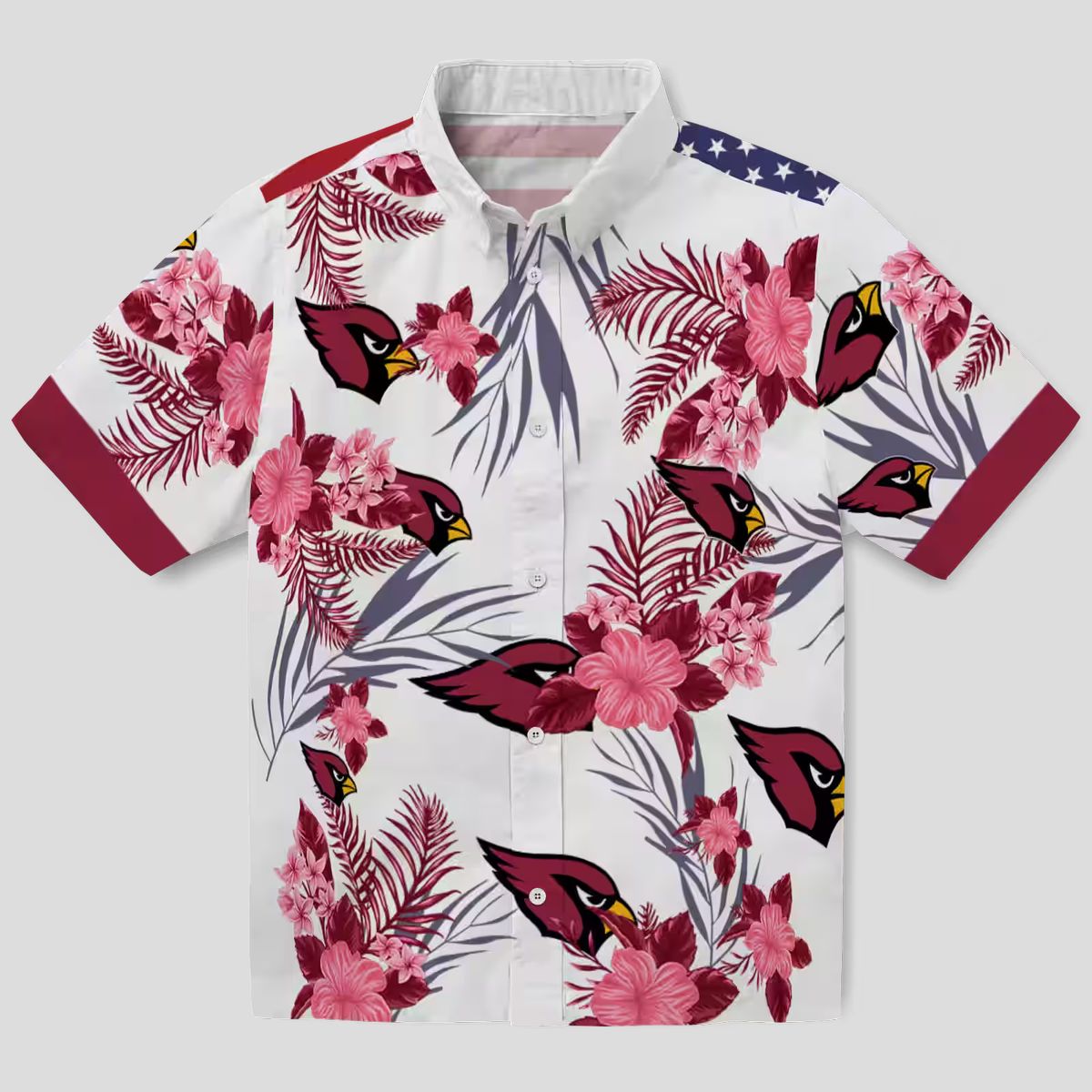 Arizona Cardinals Patriotic Hibiscus Hawaiian Shirt (Red & White)