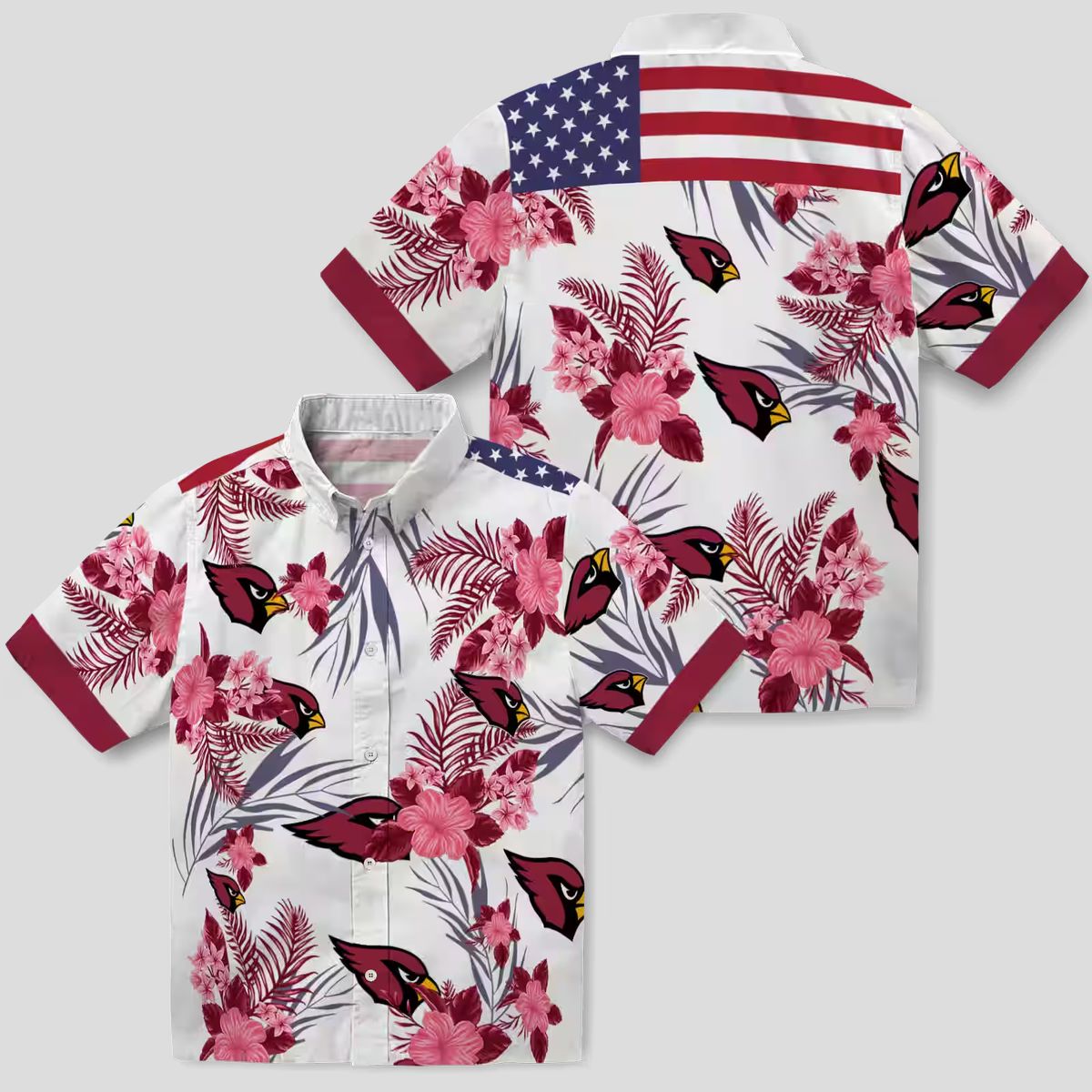 Arizona Cardinals Patriotic Hibiscus Hawaiian Shirt (Red & White)