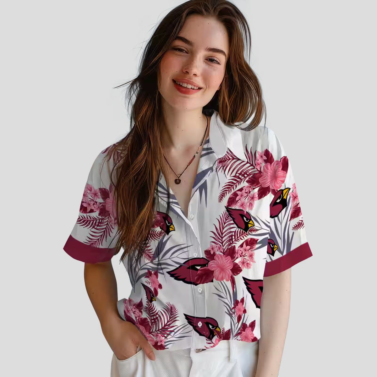 Arizona Cardinals Patriotic Hibiscus Hawaiian Shirt (Red & White)