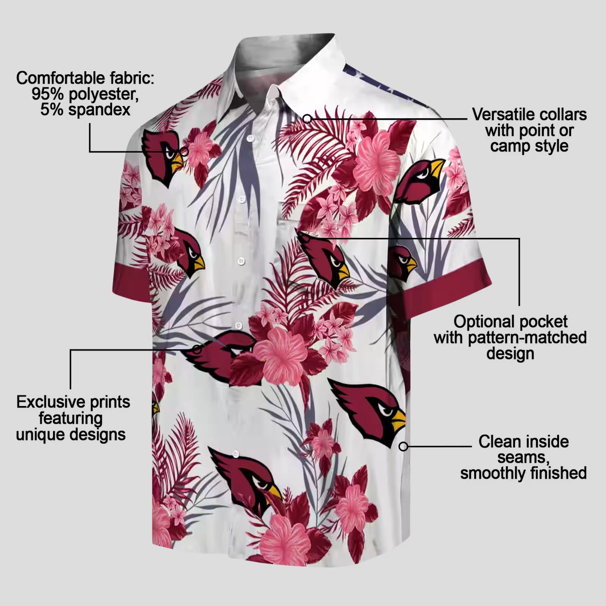 Arizona Cardinals Patriotic Hibiscus Hawaiian Shirt (Red & White)