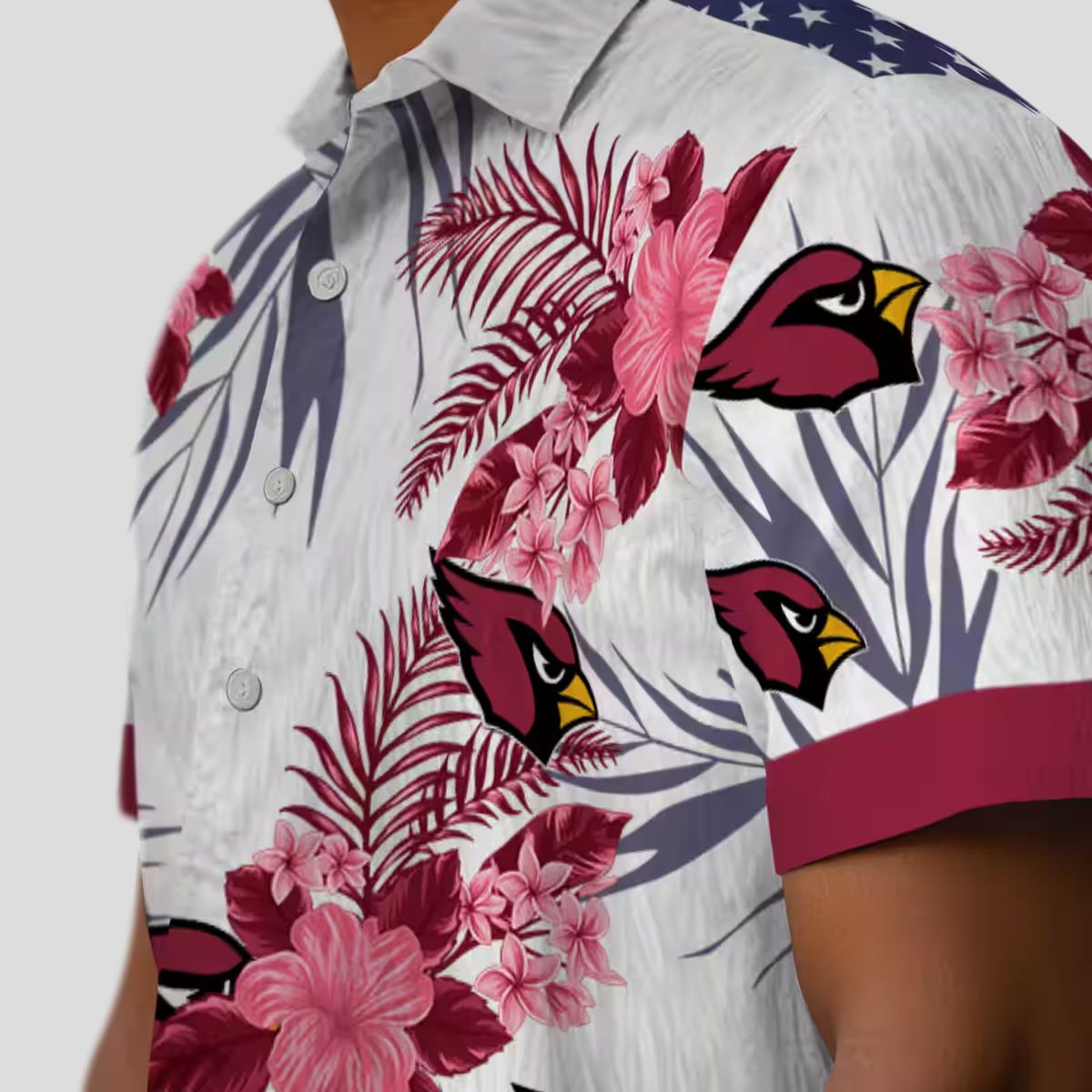Arizona Cardinals Patriotic Hibiscus Hawaiian Shirt (Red & White)