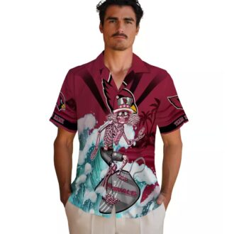 Arizona Cardinals Personalized Surfing Skeleton Shirt - Red & Blue Hawaiian Style for Men