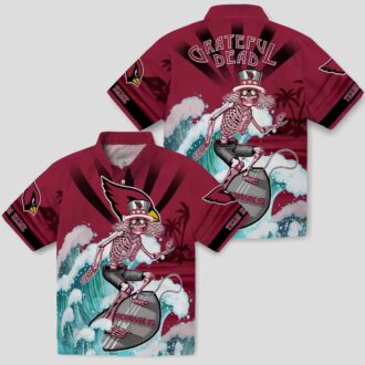 Arizona Cardinals Personalized Surfing Skeleton Shirt - Red & Blue Hawaiian Style for Men