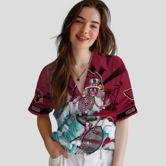 Arizona Cardinals Personalized Surfing Skeleton Shirt - Red & Blue Hawaiian Style for Men