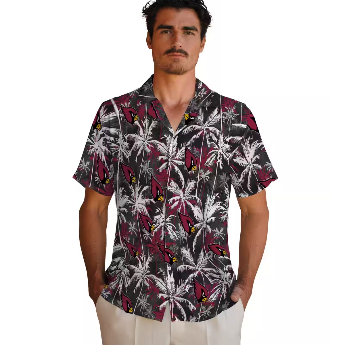 Arizona Cardinals Red Black Palm Tree Hawaiian Shirt for Men