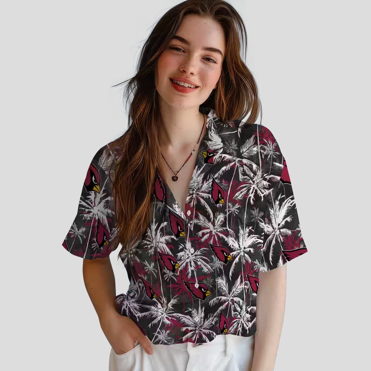 Arizona Cardinals Red Black Palm Tree Hawaiian Shirt for Men