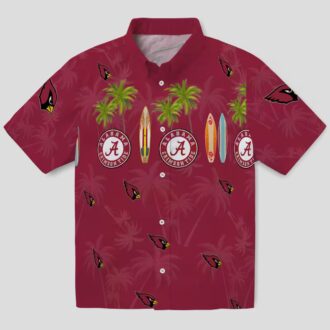 Arizona Cardinals Red Hawaiian Button Up Shirt - Surfboard & Palm Trees