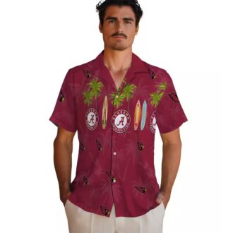 Arizona Cardinals Red Hawaiian Button Up Shirt - Surfboard & Palm Trees