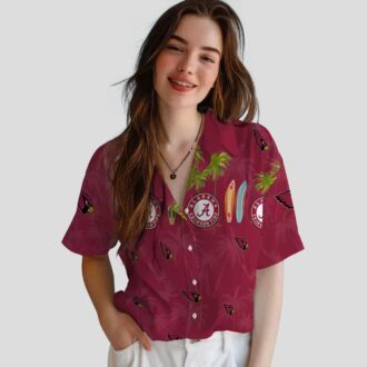 Arizona Cardinals Red Hawaiian Button Up Shirt - Surfboard & Palm Trees