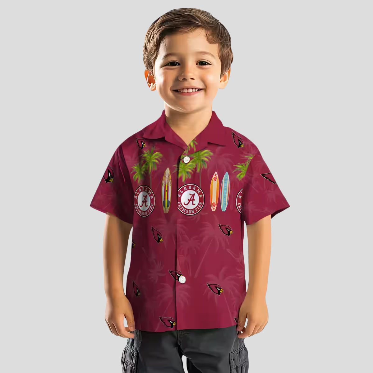 Arizona Cardinals Red Hawaiian Button Up Shirt - Surfboard & Palm Trees